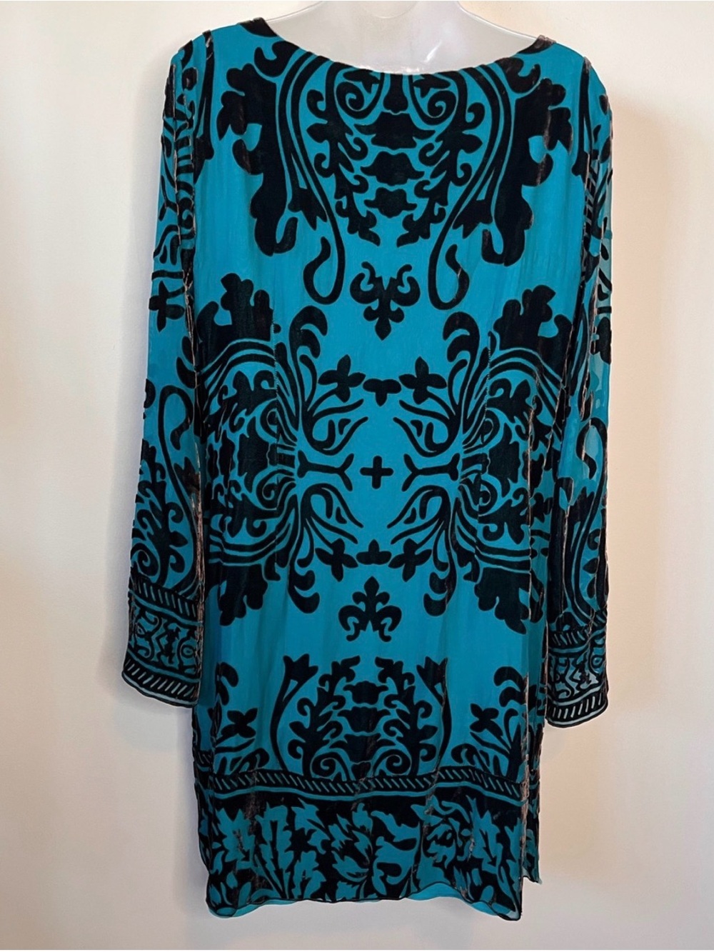 HALE BOB Teal Brown Velvet Burnout
Silk Blend Tunic Dress - Picture 6 of 8